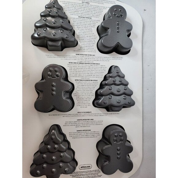 WILTON Gingerbread Man Christmas Tree Non Stick Mini Christmas Cake Pan 6-Cavity - Picture 7 of 8